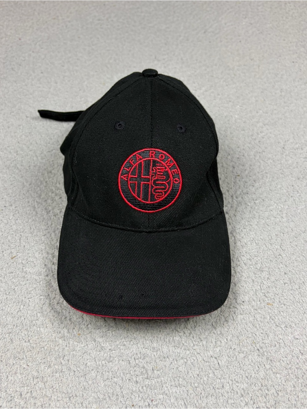 Alfa Romeo Black Baseball Cap with Red Logo Formula One Racing Auto